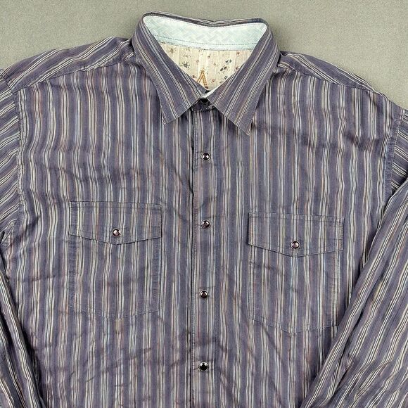 Scully Western Pearl Snap Shirt Mens M Purple Striped Textured Long Sleeve READ* - Picture 1 of 16
